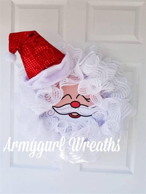 Deco Mesh Santa Face Christmas Wreath For Front Door Holiday Etsy