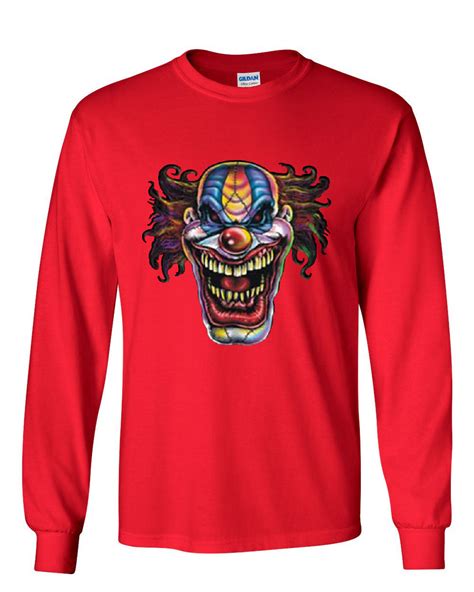 Mad Evil Clown Face Long Sleeve T Shirt Scary Horror Insane Joker Ebay