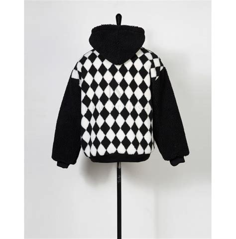 Contrast Checkered Fleece Zip Up Hoodie 354 Rebelsmarket
