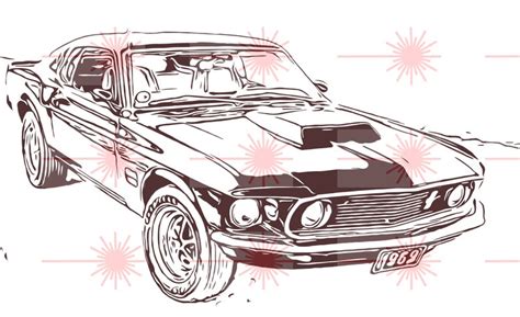 1969 Ford Mustang Dxf Svg Eps Vector Files For Engraving Etsy