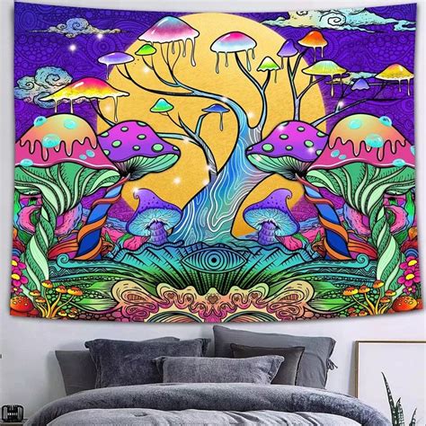 Psychedelic Mushrooms Tapestry Colorful Abstract Trippy Etsy