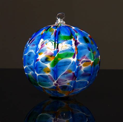 Hand Blown Glass Ornament Special Blue Multi Color Mix Over