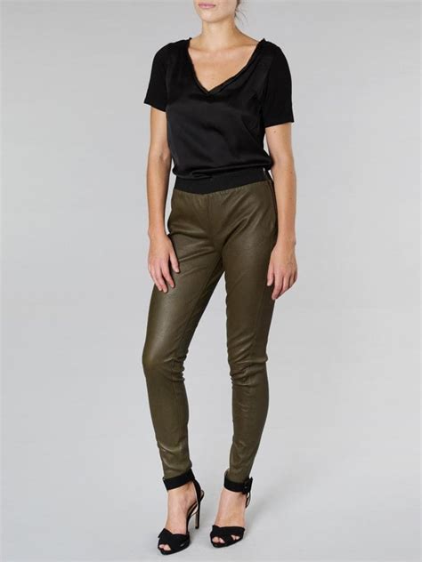 Cowley Stretch Olive Leather Leggings Shop Women From Muubaa Uk
