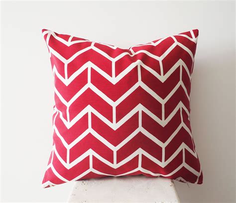 Pillow Red White Geometric Decorative Square Pattern Pillow Etsy