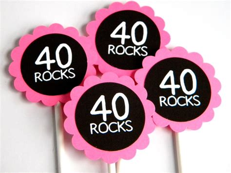 40 Rocks 40th Birthday Cupcake Toppers Hot Pink And Black Etsy Singapore
