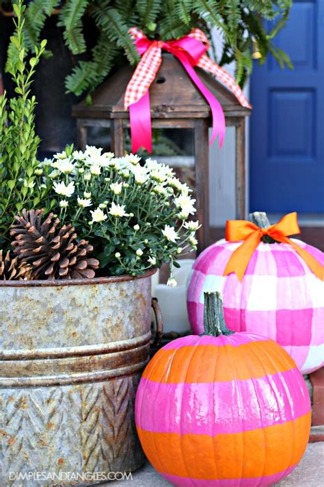 Fall Front Porch Decorations Using Hot Pink And Orange Dimples And