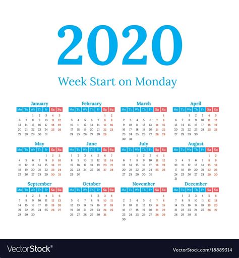 Calendar 2020 Monday Start Month Calendar Printable