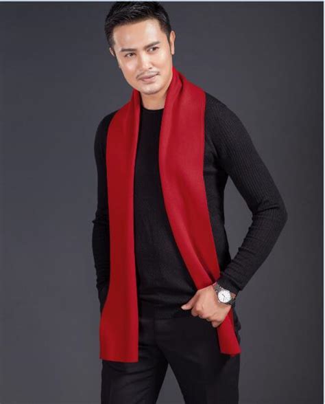 High Quality Mens Plain Red Color Long Scarf Winter Knitting Thick