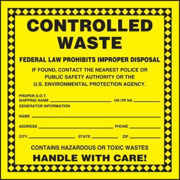 Hazardous Waste Label Controlled Waste Mhzw Psp