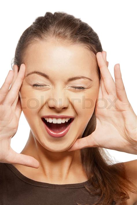 bright closeup portrait picture of happy screaming teenage girl stock image colourbox