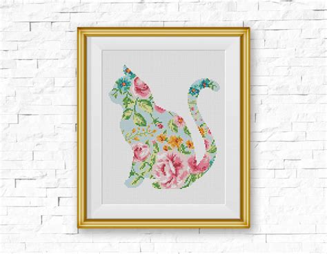 We provide full patterns complete with picture and code. BOGO FREE Cat Cross Stitch Pattern Floral Cat Counted ...
