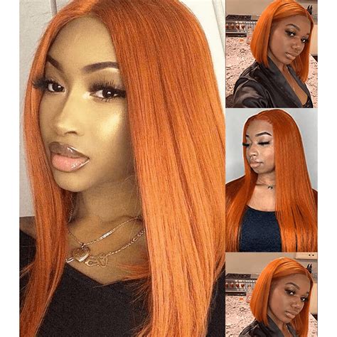 Fashion Orange Ginger Color Straight 13x6 Lace Frontal Wig Everglow Hair