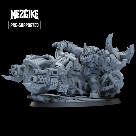 3d Printable Da Road Boss Orc Warboss On Warbike Pre Supported By