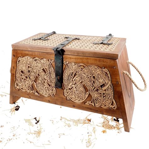 Personalized Viking Chest Hand Carved Norse Pattern Box Chest With