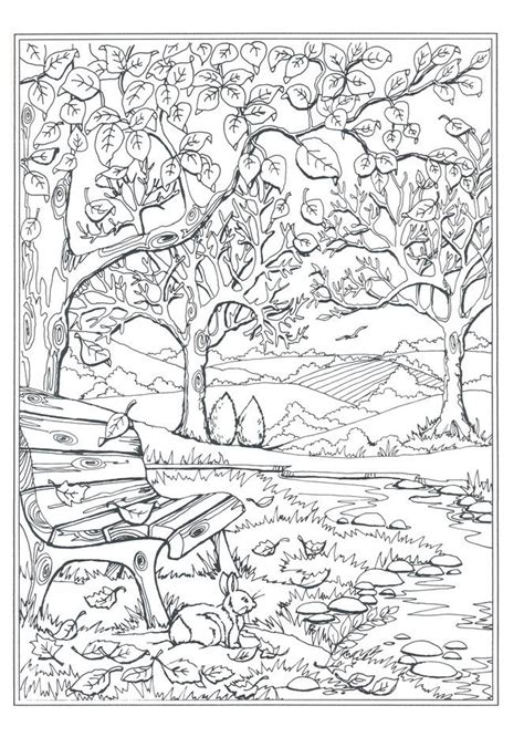 Autumn Scenes Coloring Book Coloring Pages Nature Gardens Coloring