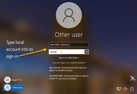 Login With A Local Account Instead Of Domain Account In Windows 10