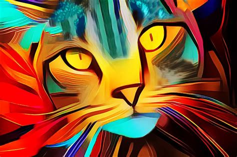 Abstract Cat Colorful Cat Cat Wall Art Abstract Art Print Etsy