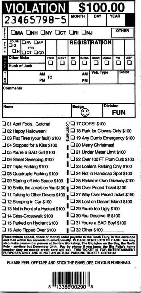 Fake Parking Ticket Free Printable Printable Templates