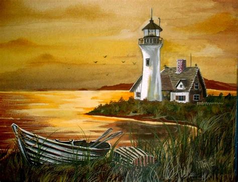 Watercolor Lighthouses At Night Watercolor Paintings Of Lighthouses