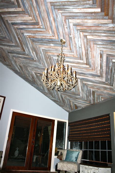 Makemeprettyagain Reclaimed Wood Herringbone Pattern Ceiling Project