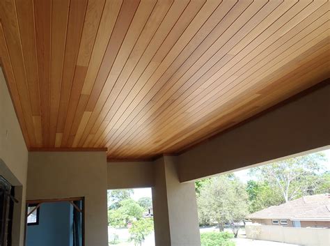 A striking modern ceiling at the yountville community center in california is a great example of how creative you can get with pine paneling. Perth Cedar Lining - Peakebuild