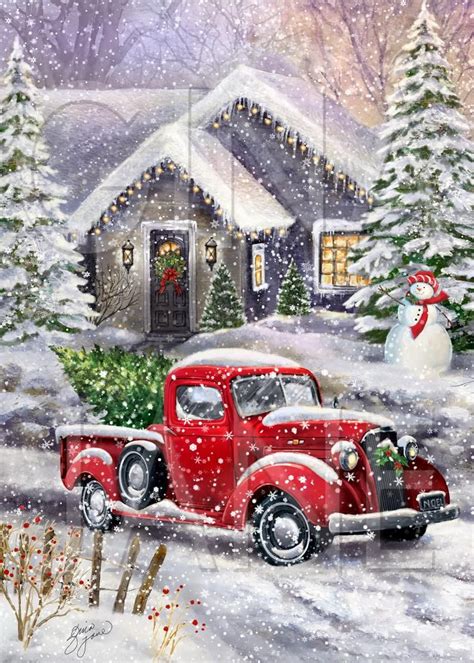 Vintage Christmas Red Truck Tree Decor Wreath Sign Digital Download