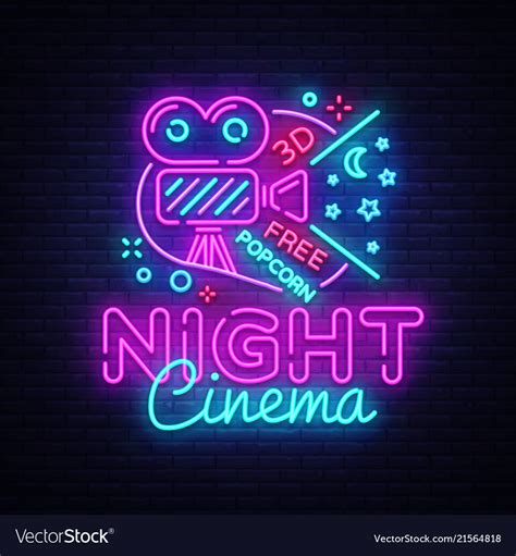 Cinema Night Neon Sign Movie Night Design Vector Image