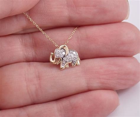 Yellow Gold Petite Diamond Elephant Pendant Necklace Chain 18 Good Luck