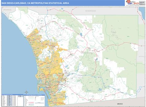 San Diego Carlsbad Ca Metro Area Wall Map Basic Style By Marketmaps