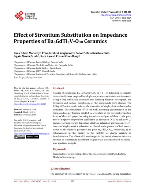 Pdf Effect Of Strontium Substitution On Impedance Properties Of Ba 5 Gdti 3 V 7 O 30 Ceramics