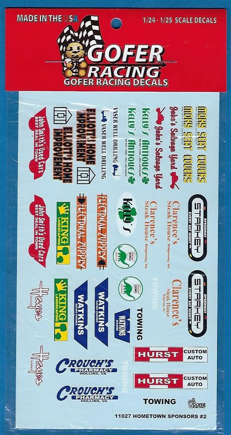Gofer Racing Hometown Sponsor Decal Set 1 For 124 And 125 Scale