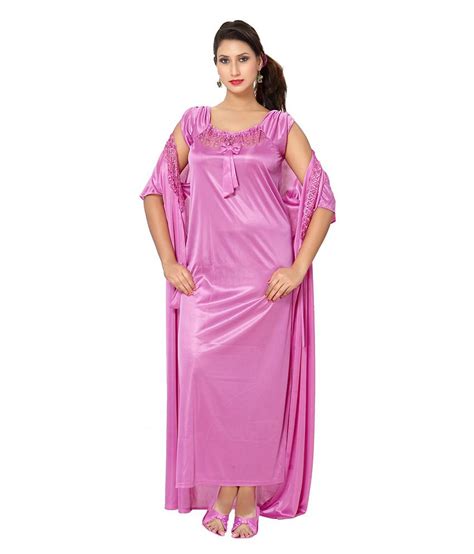 Buy Go Glam Pink Satin Nighty And Night Gowns Pack Of 4 Online At Best Prices In India Snapdeal