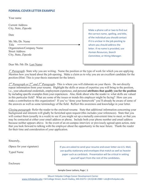 Sample Formal Cover Letter Templates At