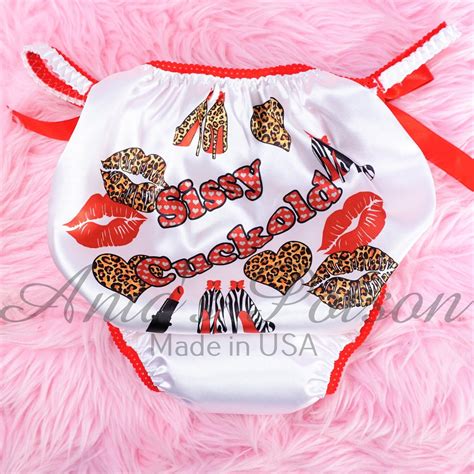 3 Cuts Option Mens And Womens Sissy Cuckold White Red Satin Panties