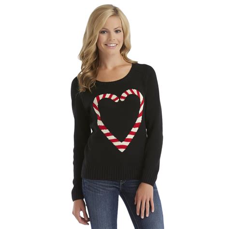 Route 66 Women S Knit Christmas Sweater Candy Cane Heart