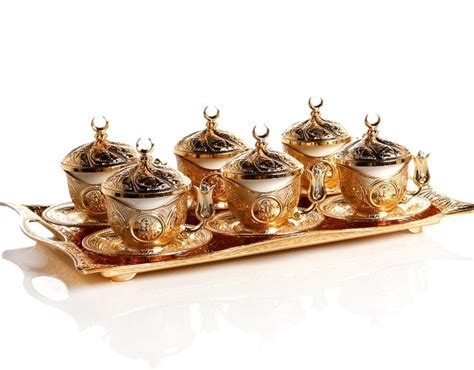 Gold Colour Turkish Coffee Cup Set With Tray Fairturk Com