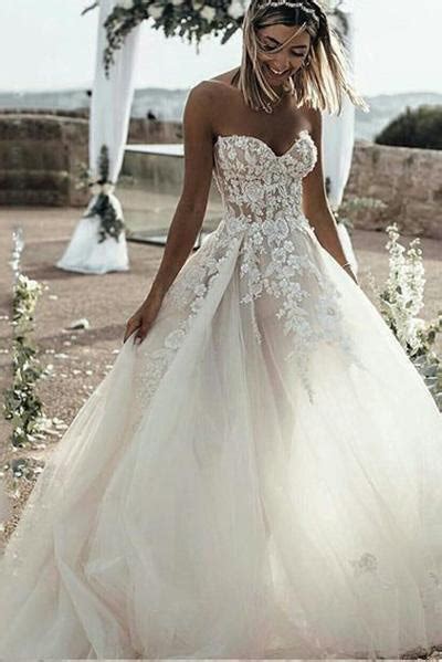 Princess A Line Sweetheart Tulle Lace Applique Ivory Wedding Dress