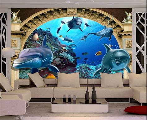 Beibehang Large Custom Wallpapers 3d Stereo Underwater World Dolphins