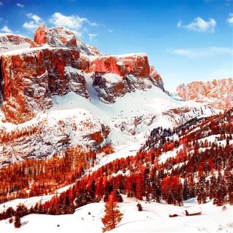 Dolomites Wallpaper 4k Mountain Range Sunny Day Winter Snow Covered
