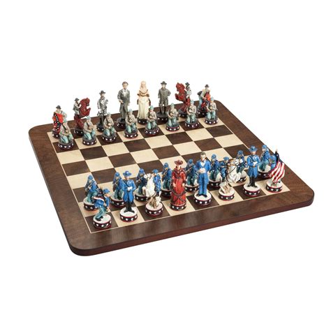 Civil War Chess Set Handpainted Pieces And Walnut Root Board 16 In