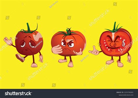Cartoon Tomato Many Face Expression Hand Stock Vector Royalty Free