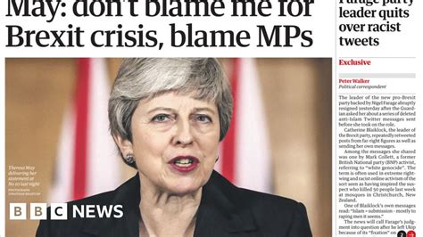 Newspaper Headlines Mays Blame Game Brexit Speech To Nation Bbc News