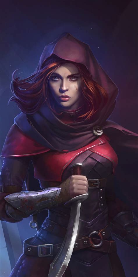 Woman Assassin Beautiful Red Head Illustration 1080x2160 Wallpaper Fantasy Art Women