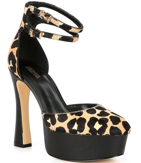 Michael Kors Martina Leopard Printed Calf Hair Ankle Strap Pumps