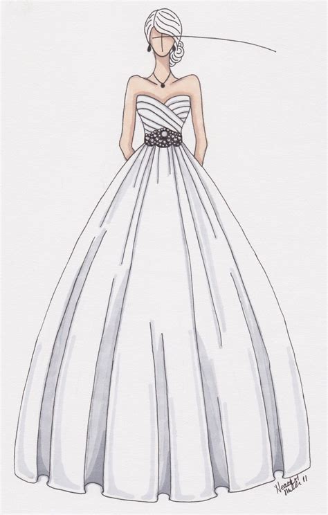 Custom Wedding Gown Sketch Dress Design Drawing Wedding Dress