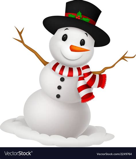 Christmas Snowman Cartoon Wearing A Hat And Red Sc