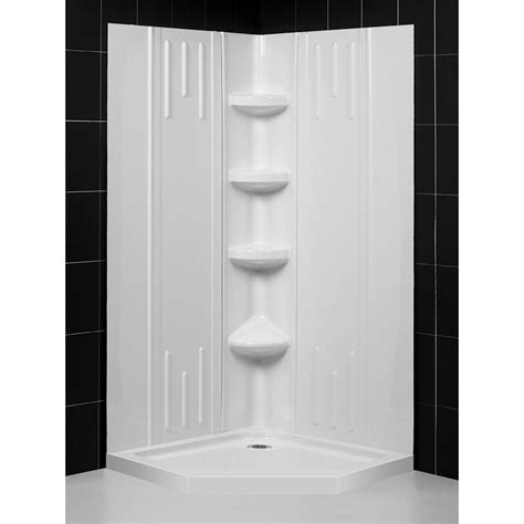 Dreamline 42 In X 42 In X 75 58 In H Neo Angle Shower Base And Qwall 2 Acrylic Corner