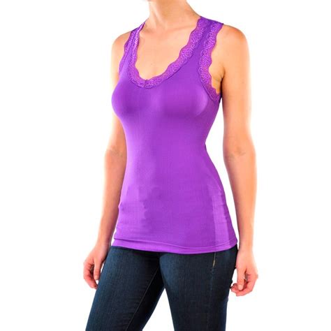 seamless stretch sexy lace trim racerback basic tank top camisole cami one size