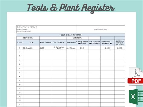 Tools And Plant Register Template Project Management Etsy Australia