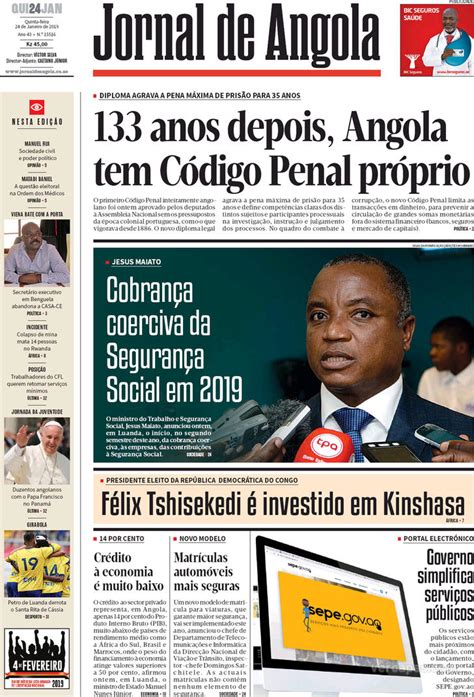 Jornal De Angola Quinta 24 De Janeiro De 2019